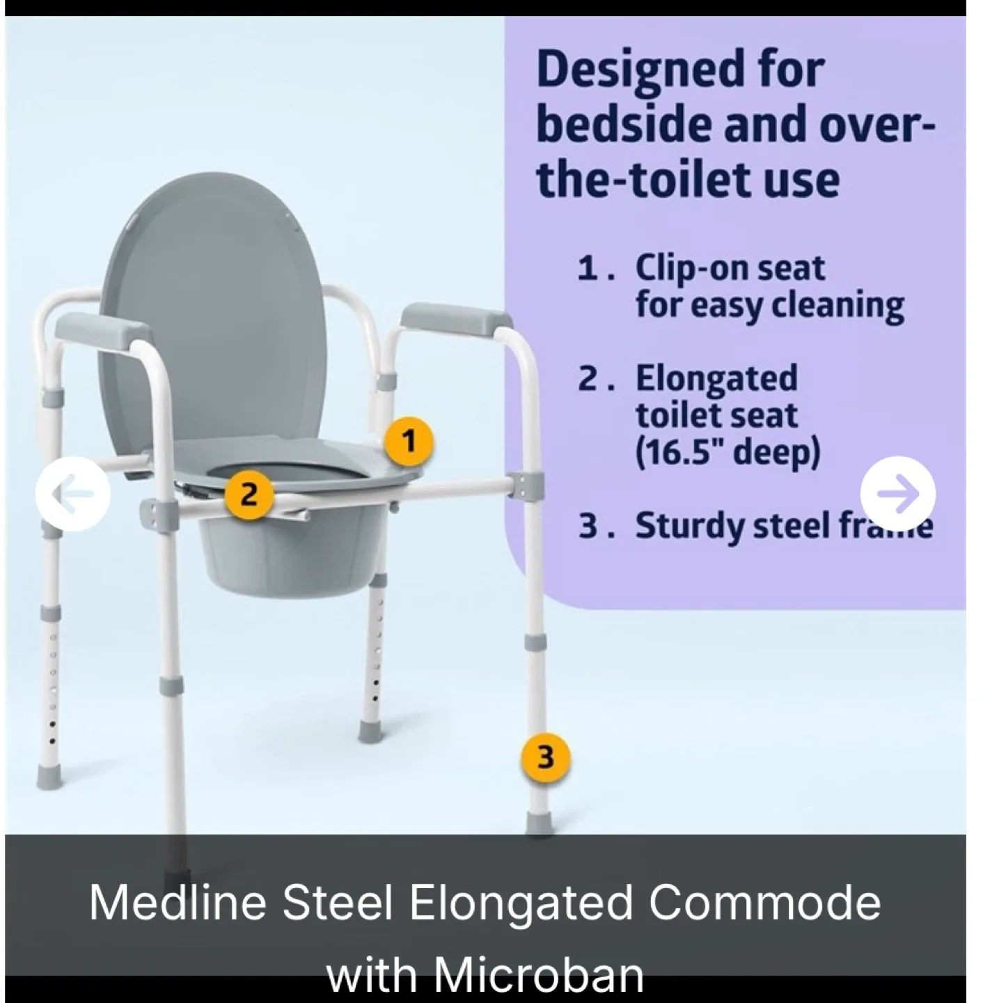 Medline Steel Elongated Commode with Microban - photo 2