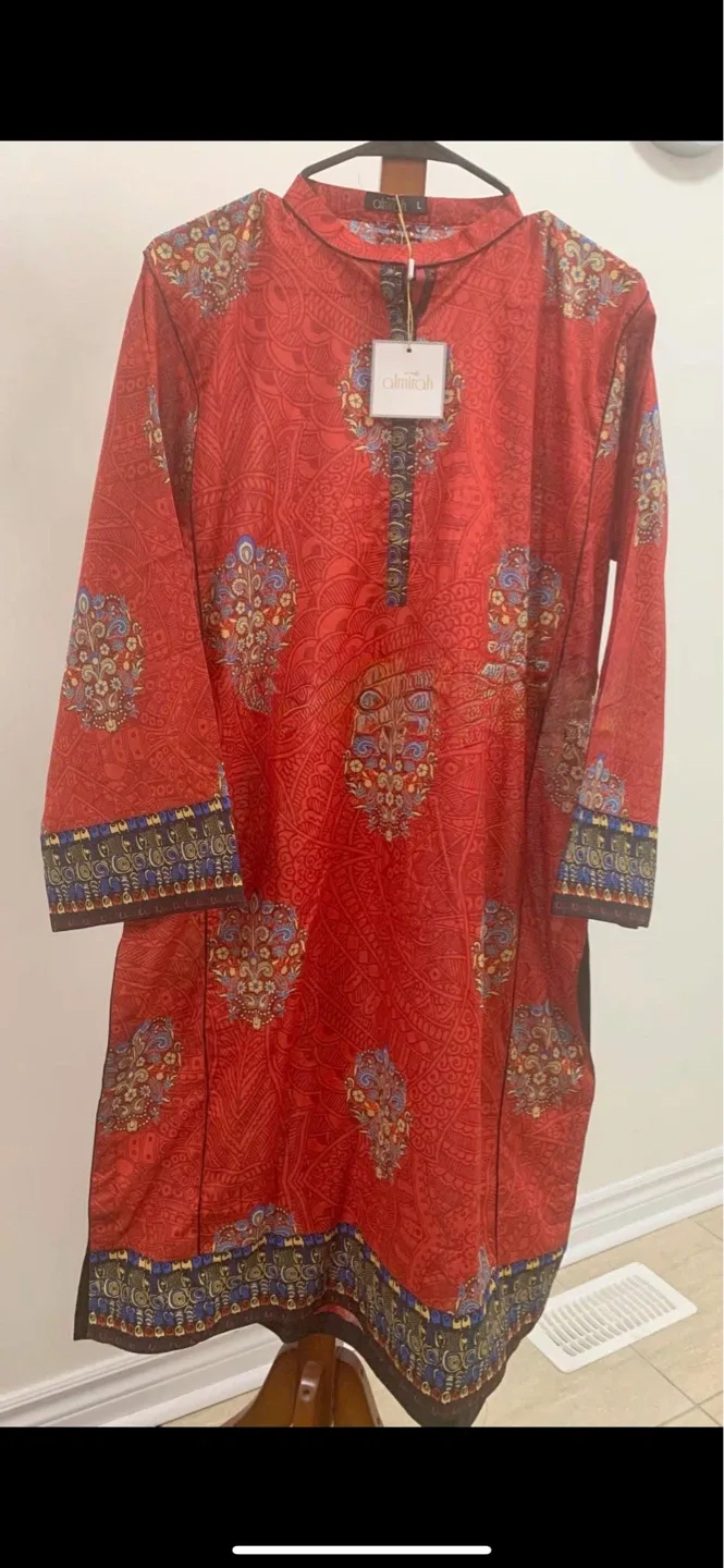 Red Floral Print Kurti with Pants and dupatta - photo 2