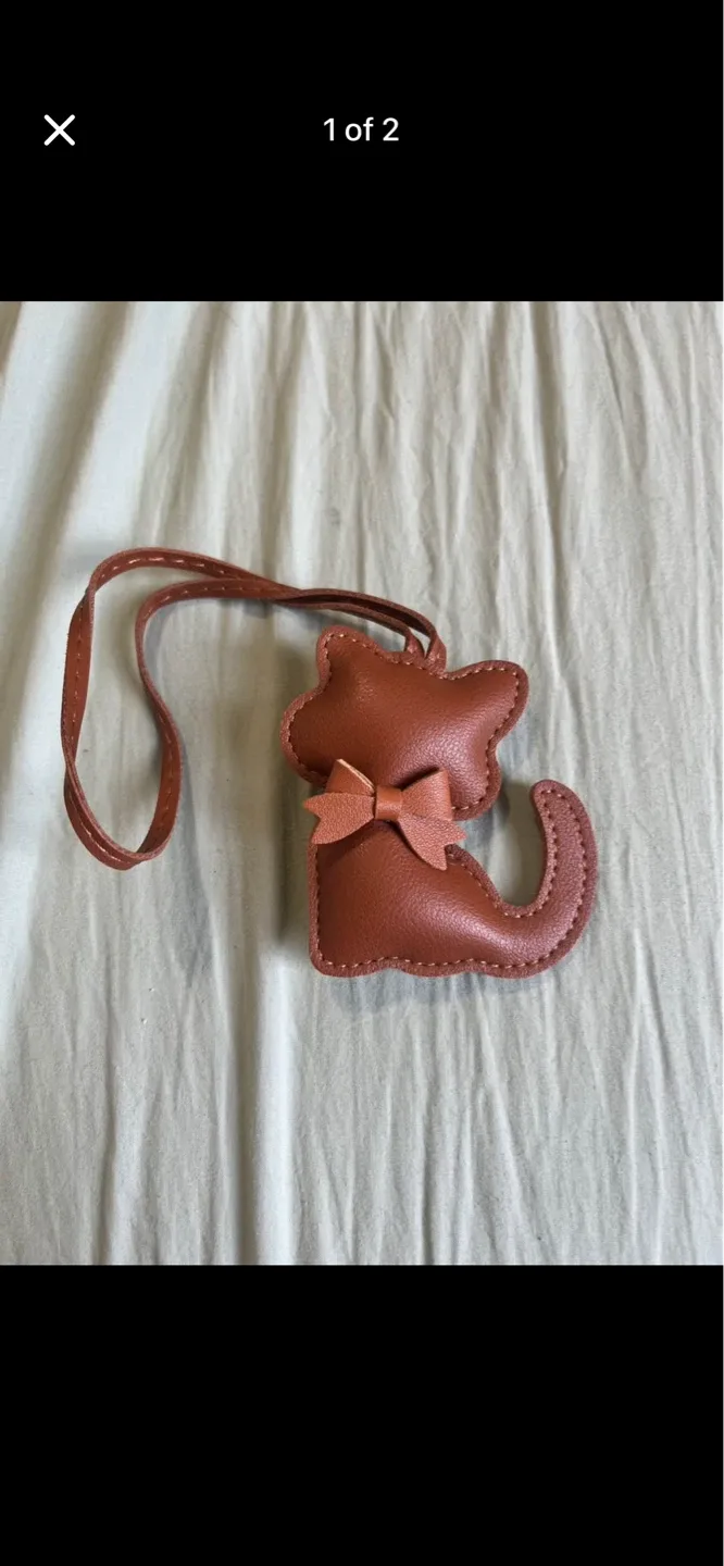Cute Cat Faux Leather Keychain Charm