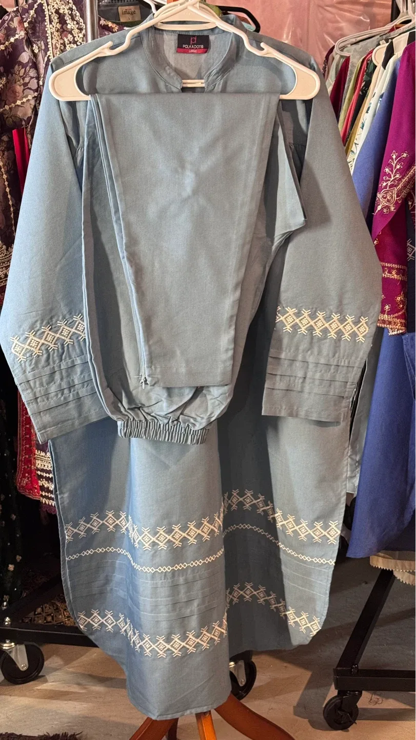 Light Blue denim Embroidered Kurti with Pants - photo 5