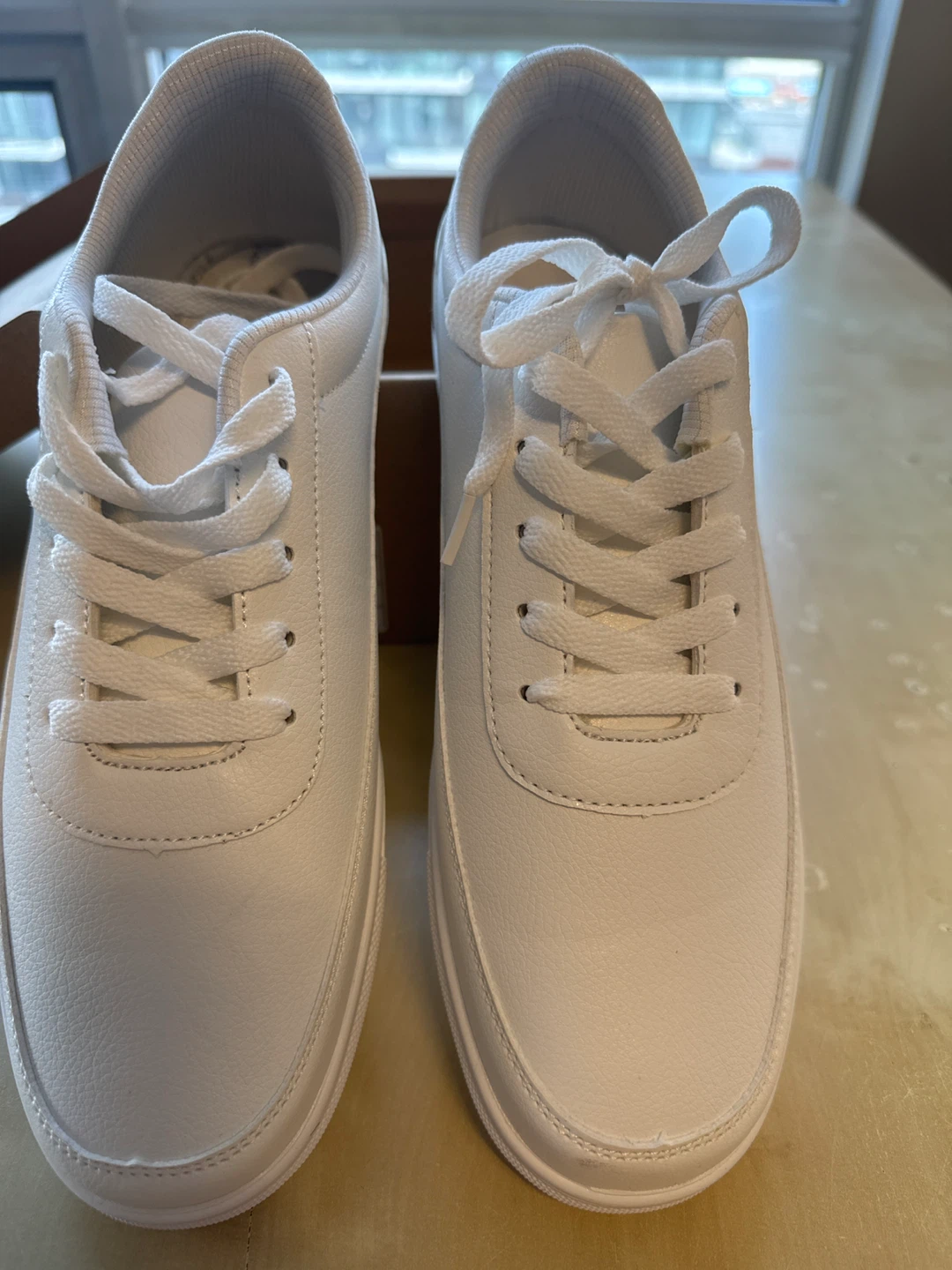 White Leather-Look Sneakers