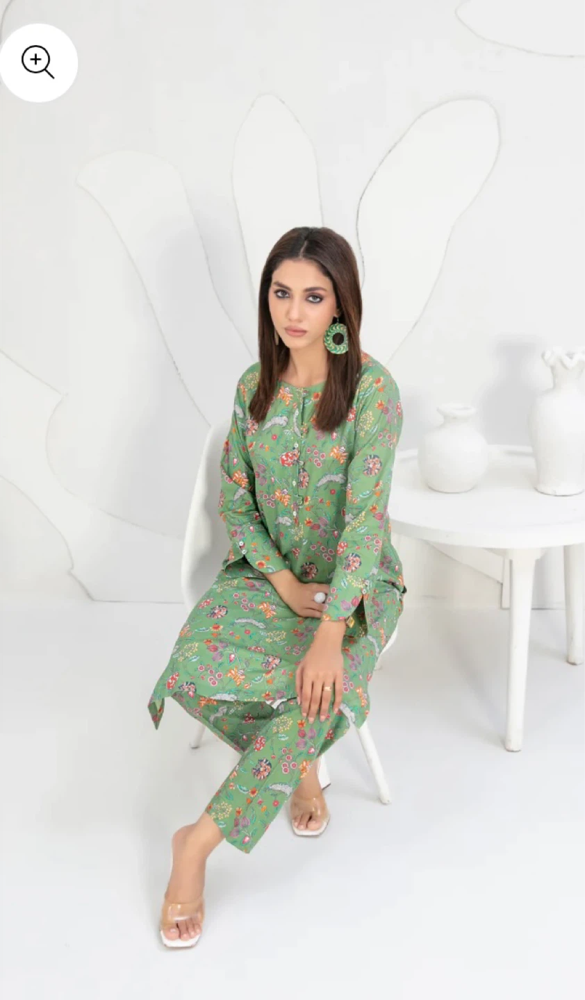 Green Floral Print Kurti and Pants Set - photo 3