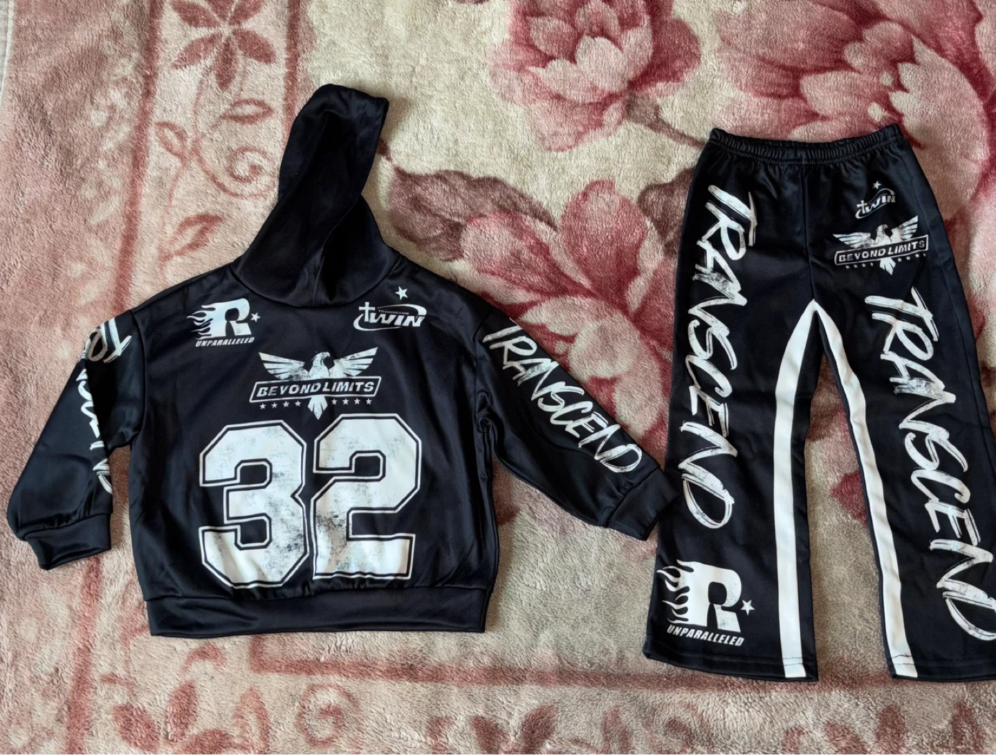 Kids Black "32" Graphic Hoodie and Pants Set