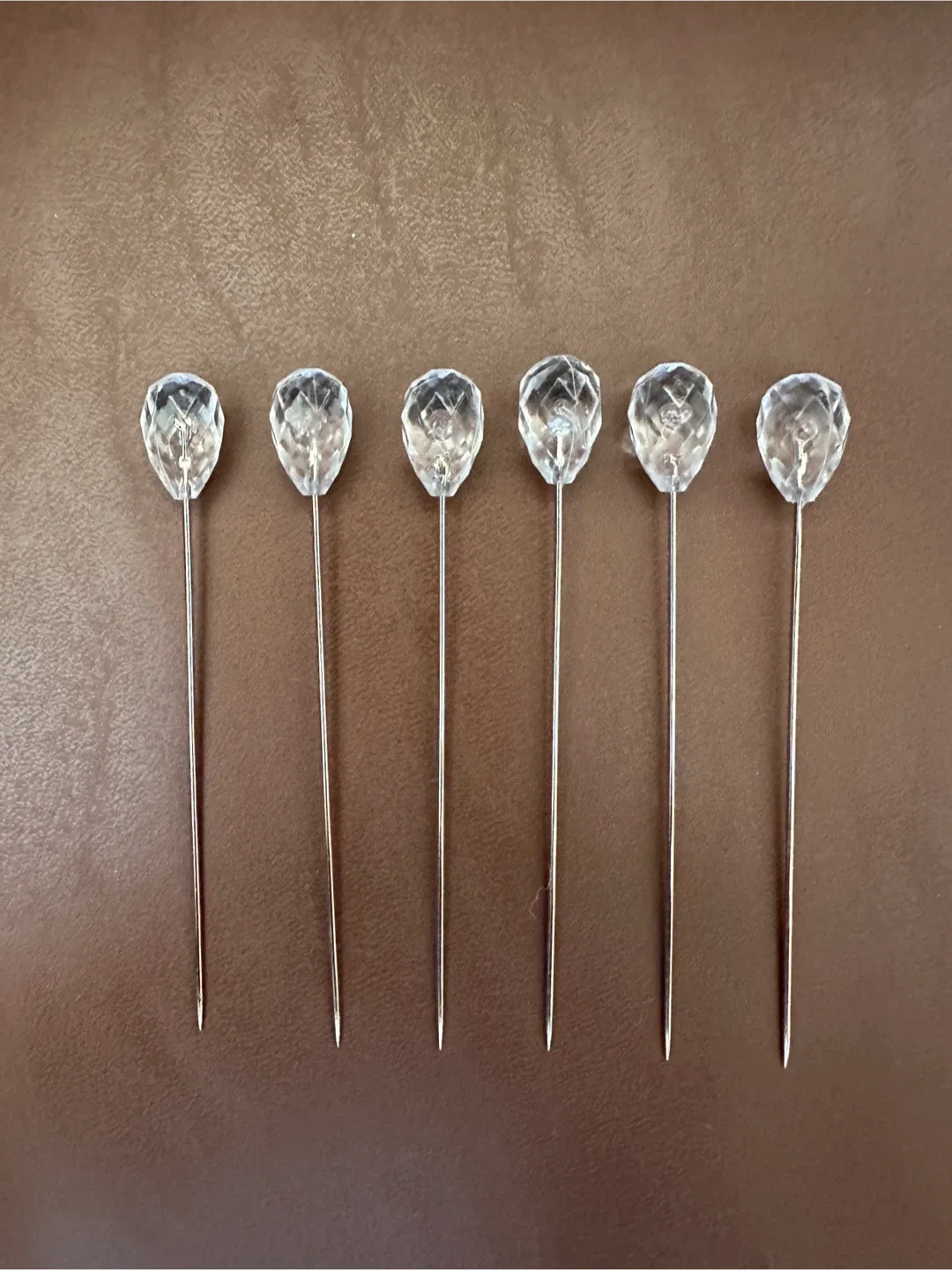 Set of 6 Clear Crystal Head Pins