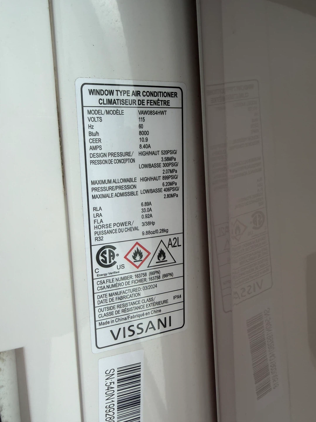 VISSANI Window Air Conditioner VAW08S4HWT
