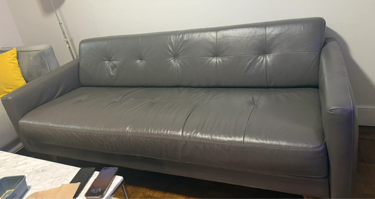 Grey Faux Leather Tufted Sofa - photo 3