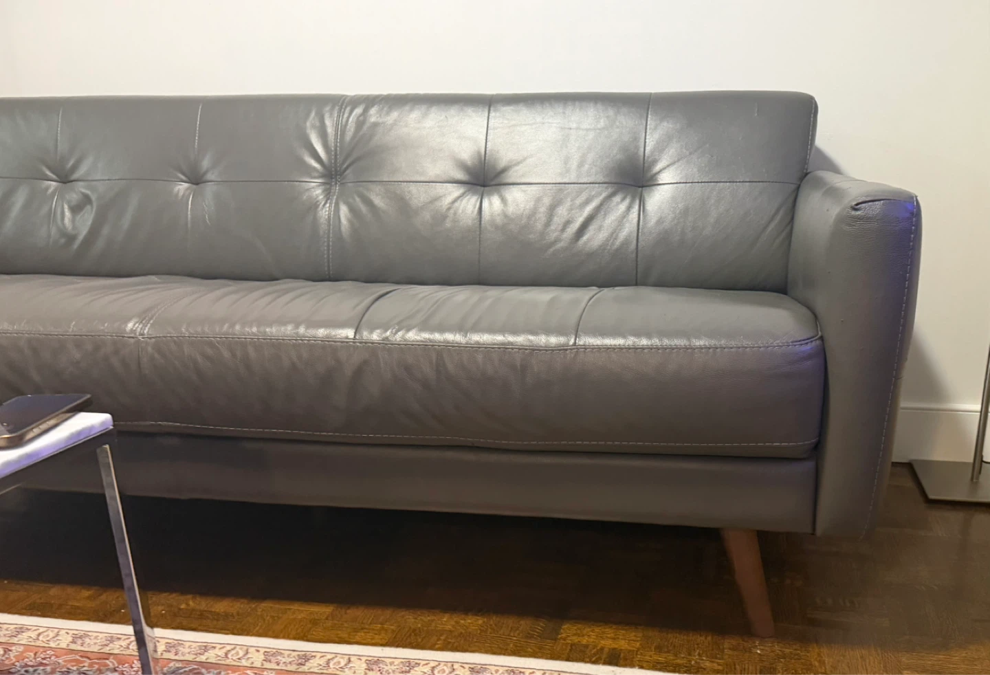 Grey Faux Leather Tufted Sofa