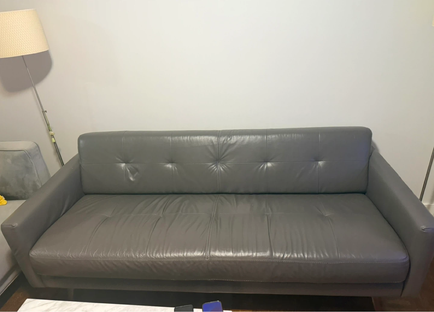 Grey Faux Leather Tufted Sofa - photo 2