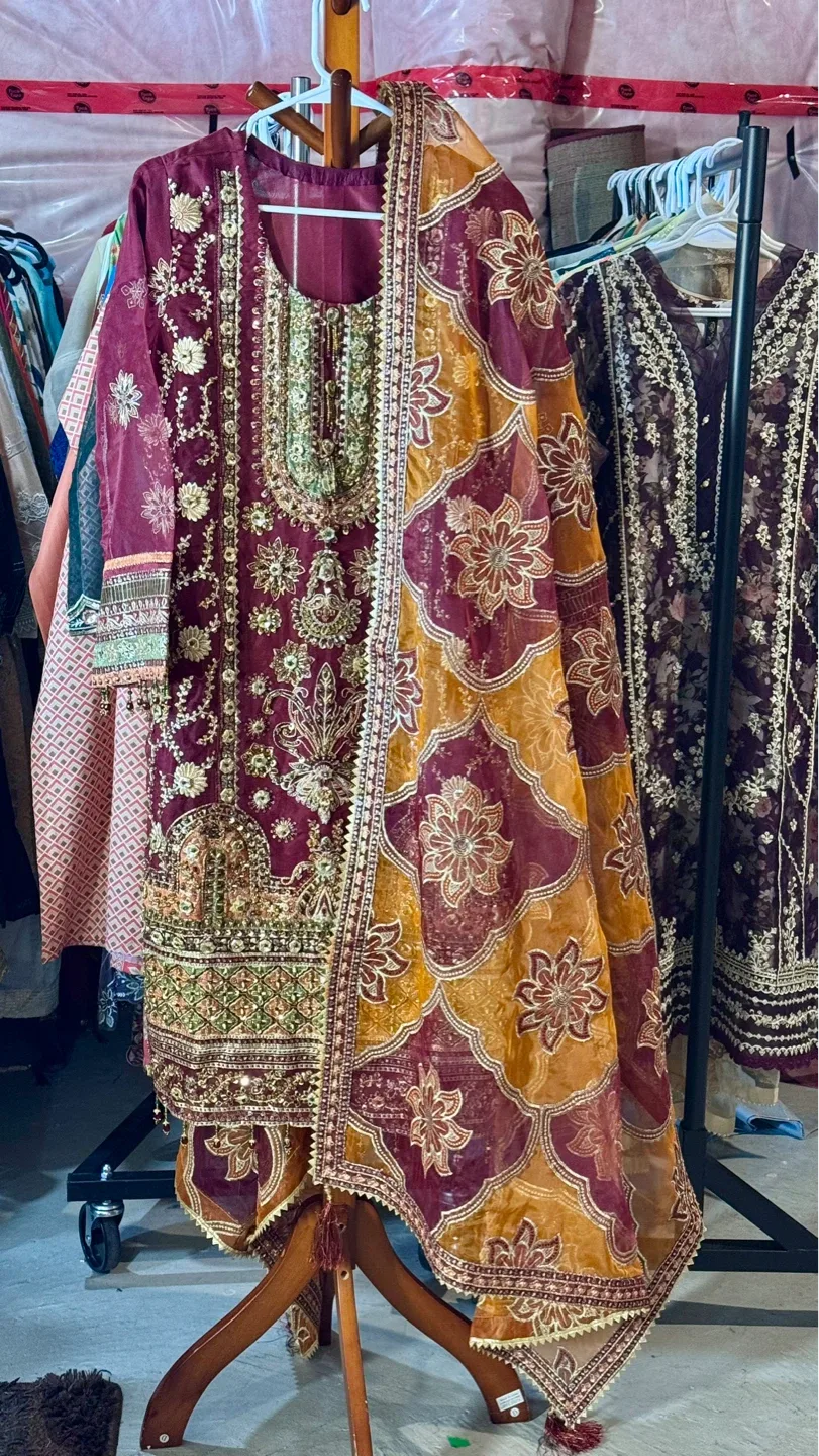Embroidered Maroon & Gold Kurti with Dupatta