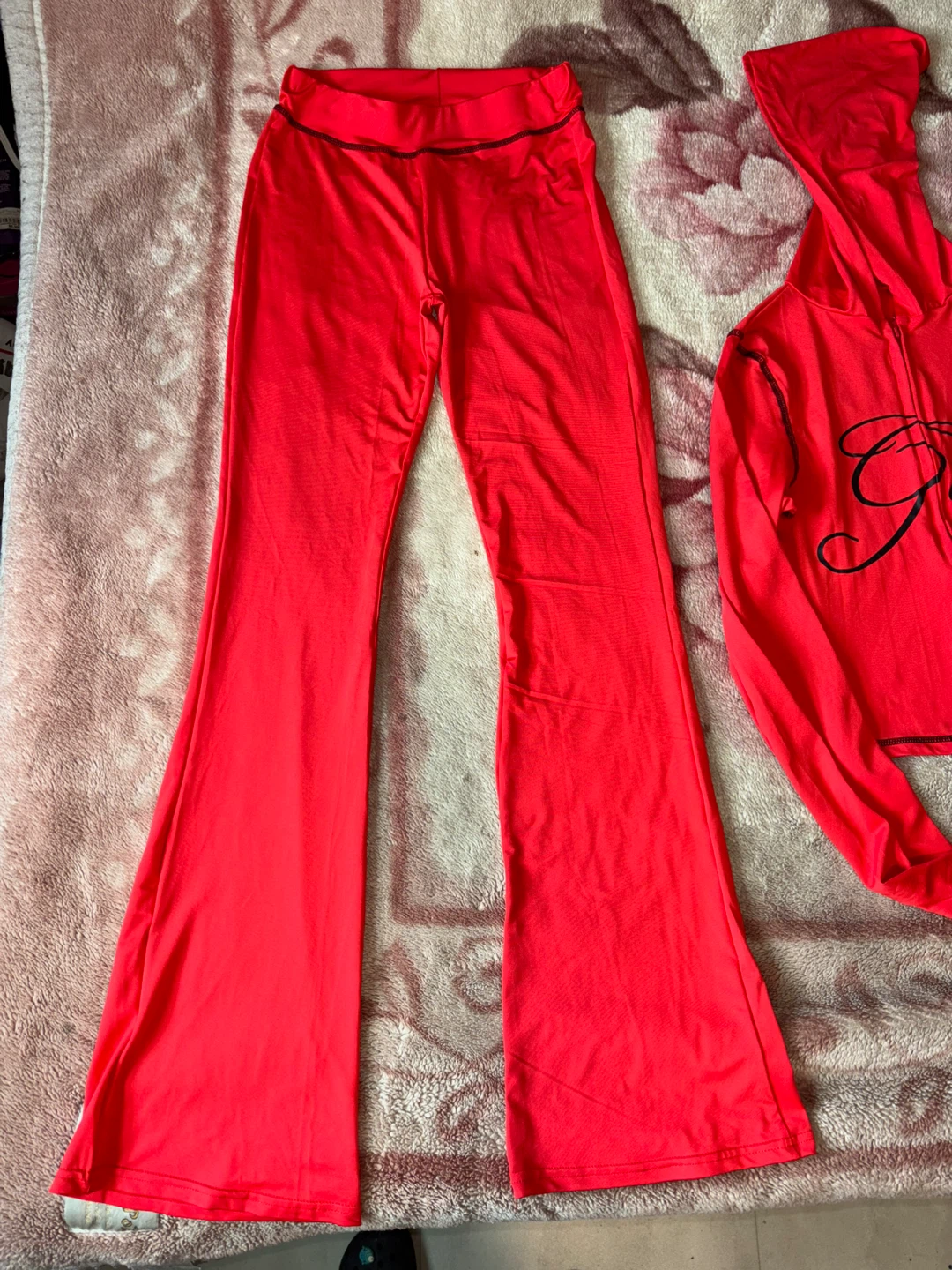 Red "Girl" Tracksuit Set - Hoodie & Bell Bottom Pants S - photo 3