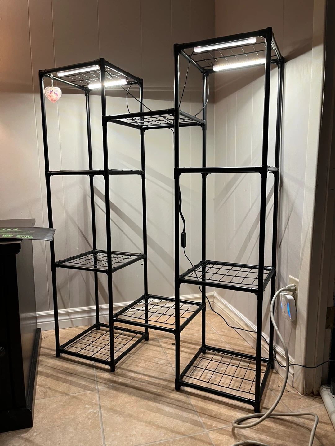 Black Metal Plant Stand with Grow Lights