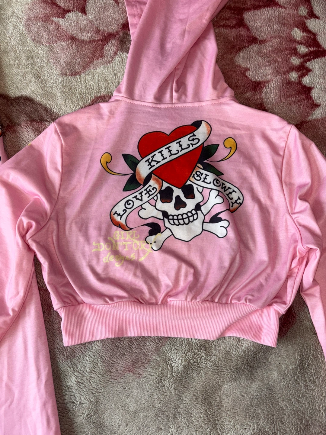 Ed Hardy Pink Skull Graphic Cropped Hoodie & Wide Leg Pants Set - photo 5