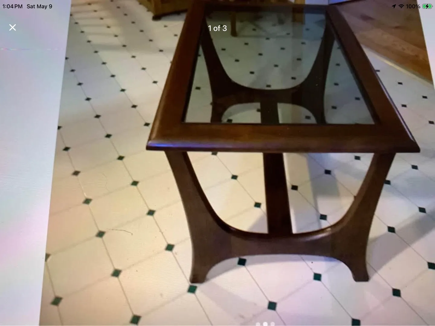 Vtg Rectangular Teak Side Table with a Smoked Glass Top 🐞 - photo 2