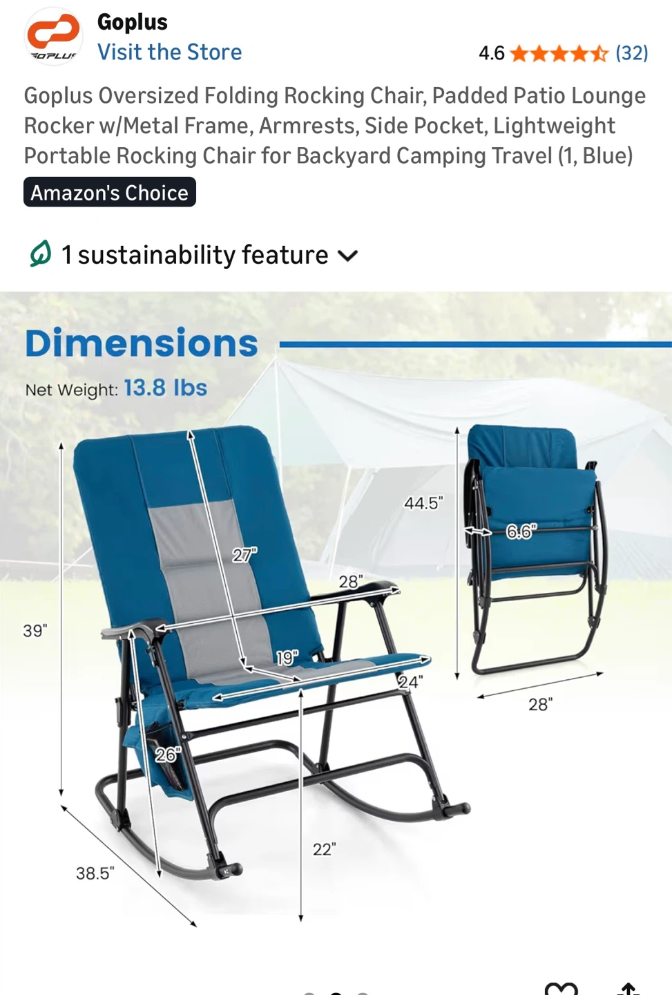 Goplus Oversized Folding Rocking Chair - Blue - photo 2
