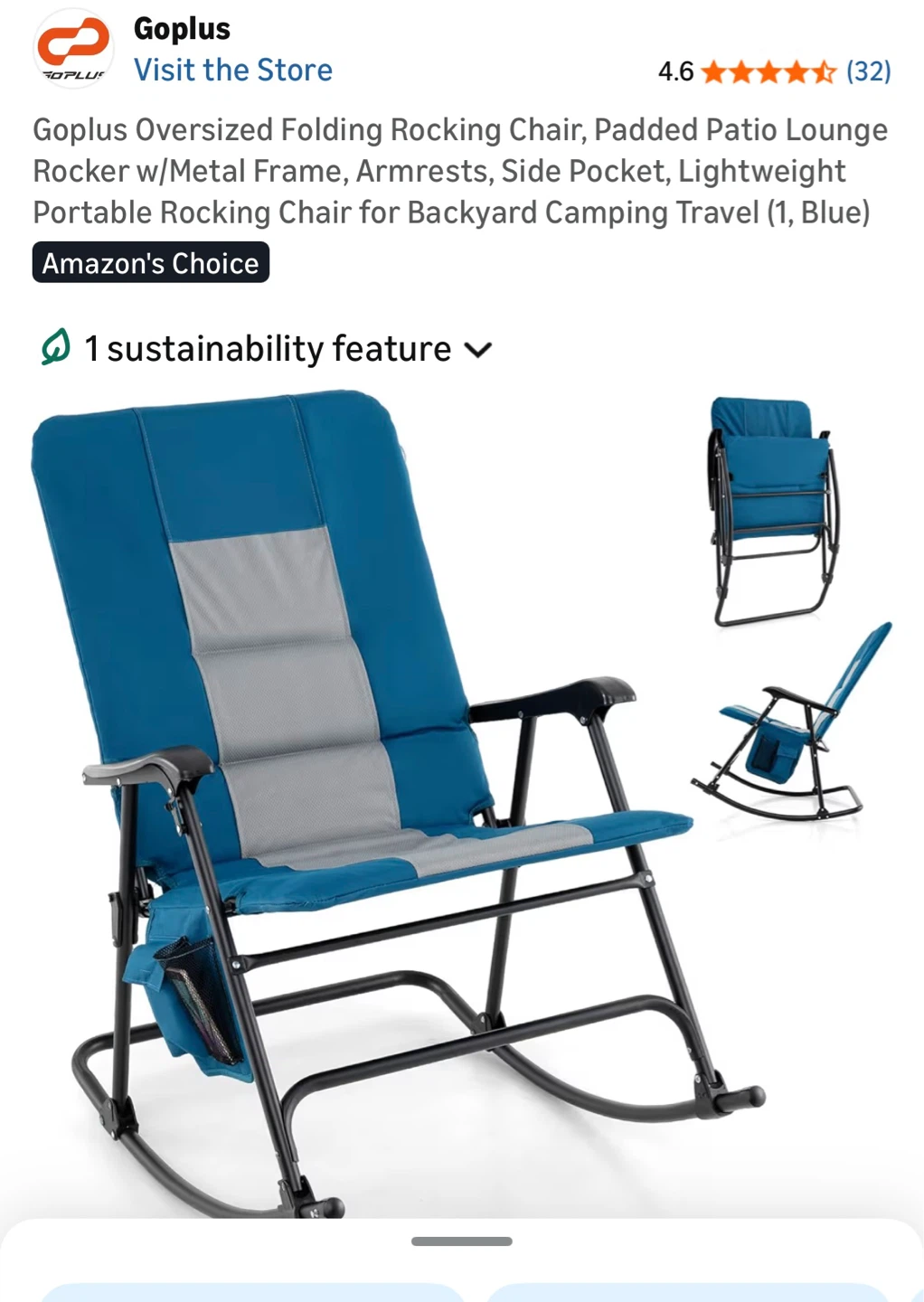 Goplus Oversized Folding Rocking Chair - Blue