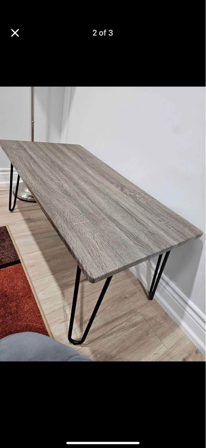 Grey Wood Grain Coffee Table with Black Legs