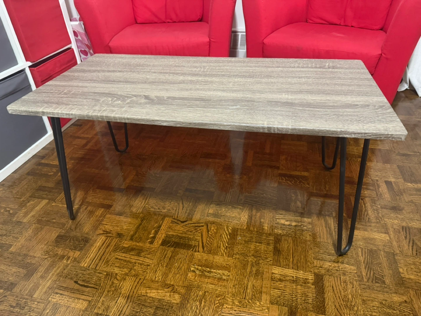 Grey Wood Grain Coffee Table with Black Legs - photo 2