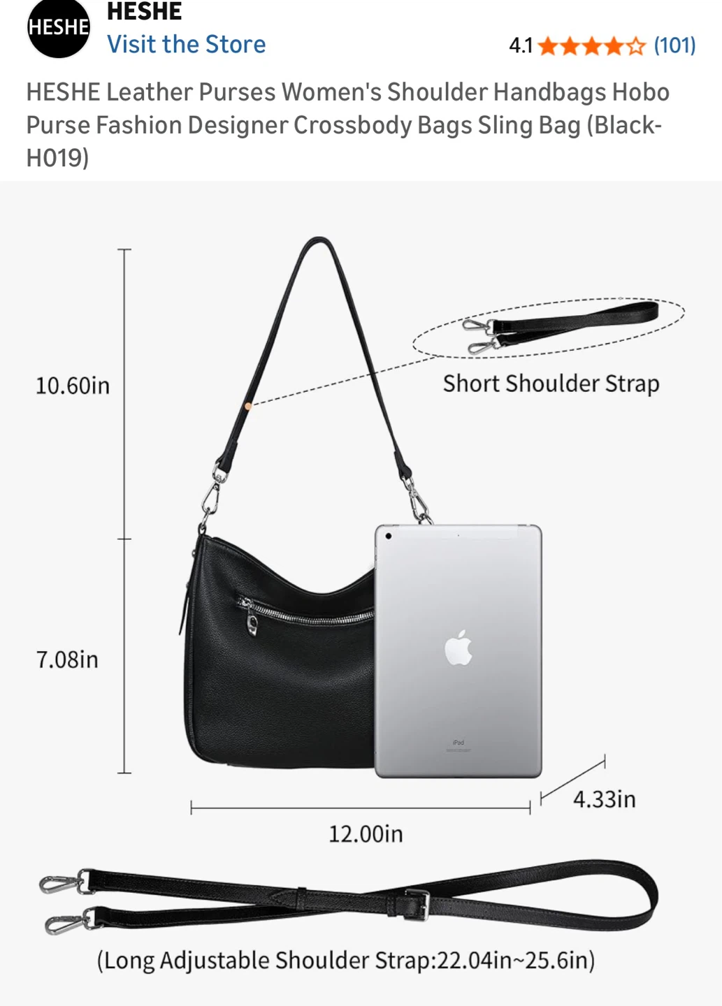 HESHE Black Leather Hobo Shoulder Bag - photo 2