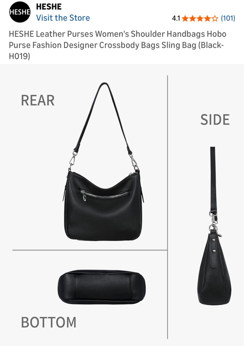 HESHE Black Leather Hobo Shoulder Bag - photo 3