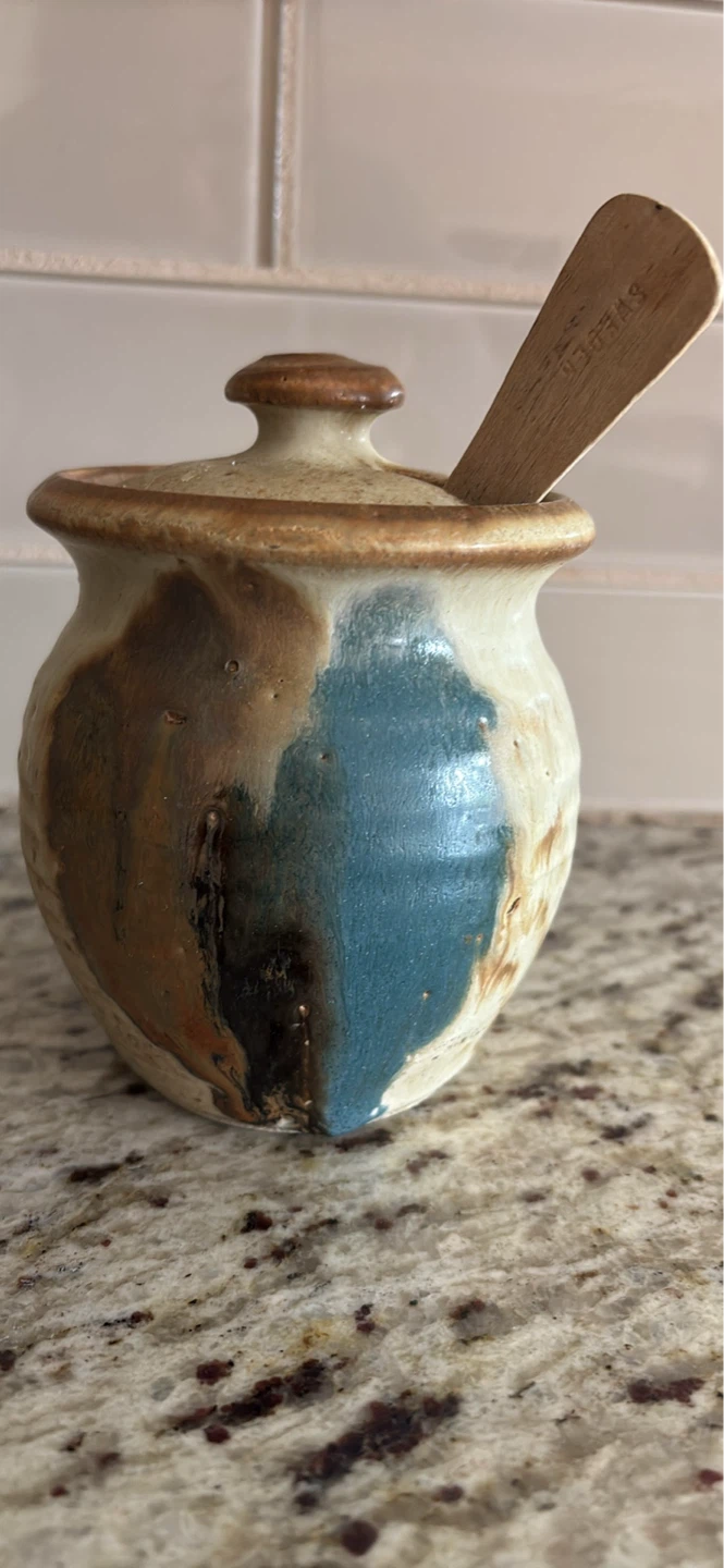 Handmade Ceramic Sugar Bowl with Spoon