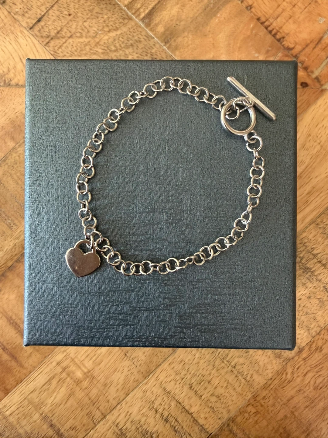 Silver-Tone Heart Charm Toggle Bracelet