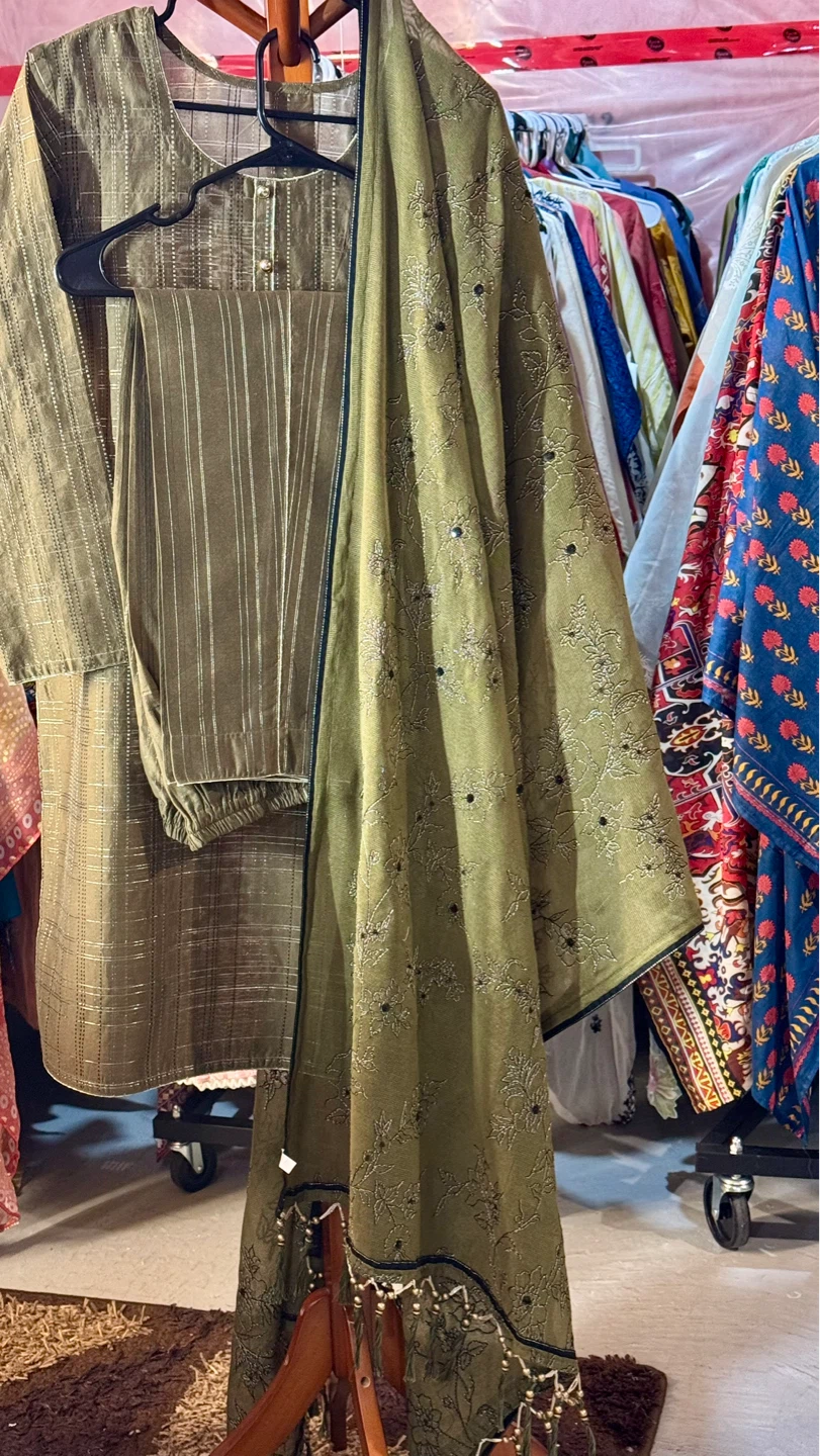 Women's 3-Piece paper silk Suit - Olive Green - photo 4