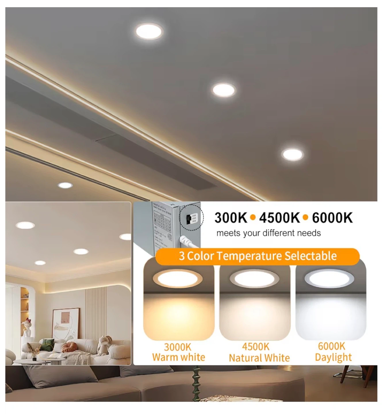 12 Pack 8 Inch LED Recessed Lighting 3000K/4500K/6000K  12P - photo 3