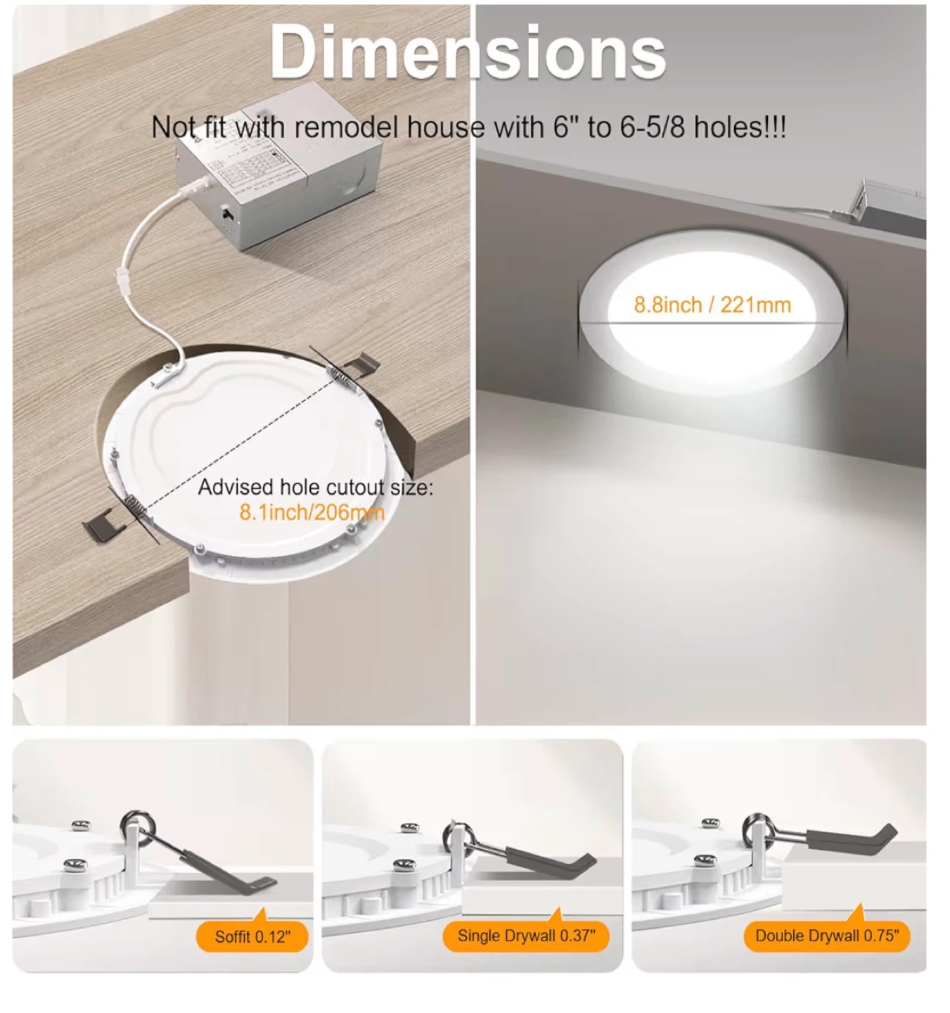 12 Pack 8 Inch LED Recessed Lighting 3000K/4500K/6000K  12P - photo 4