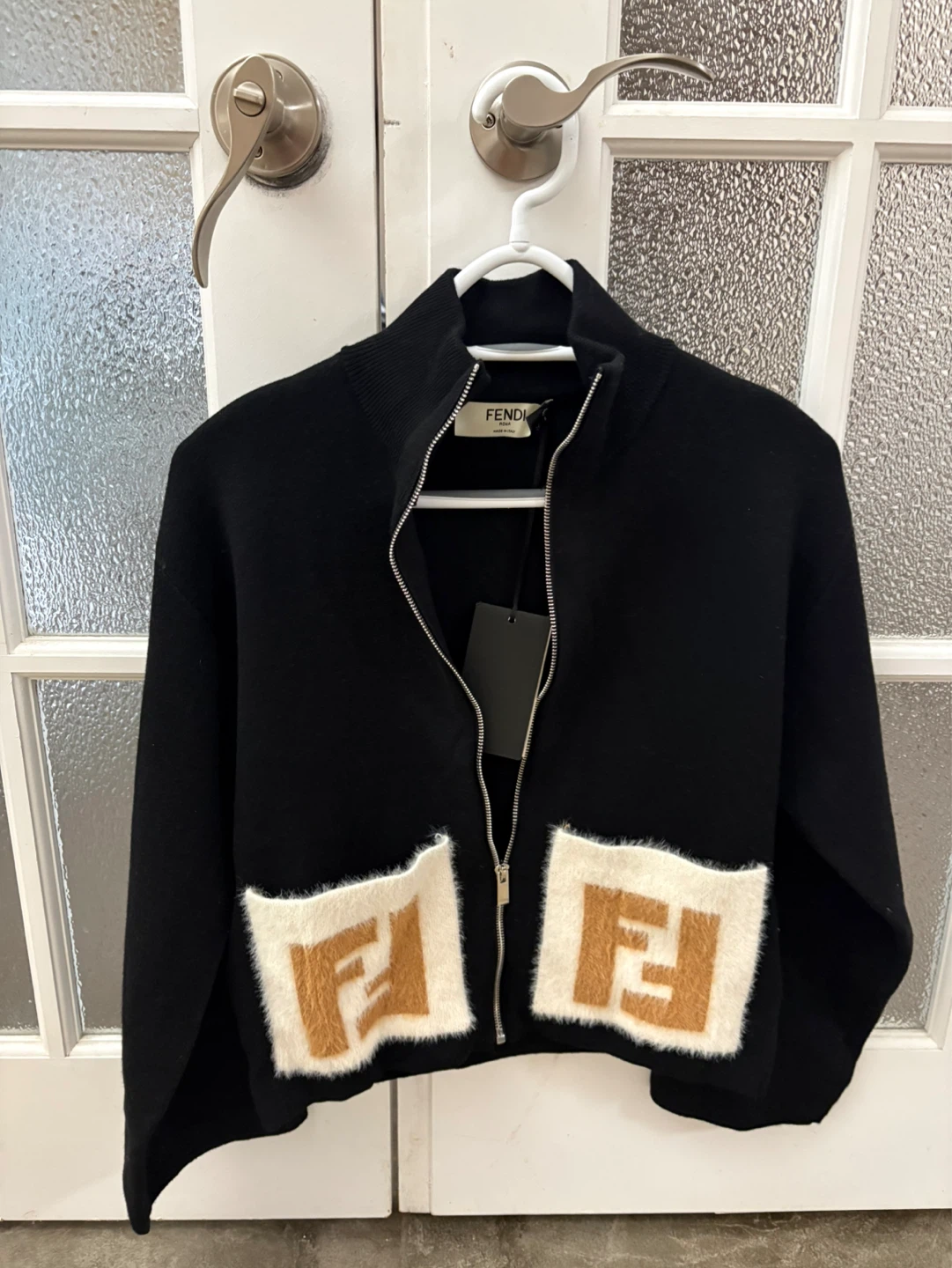 Fendi Black FF Logo Full Zip Sweater
