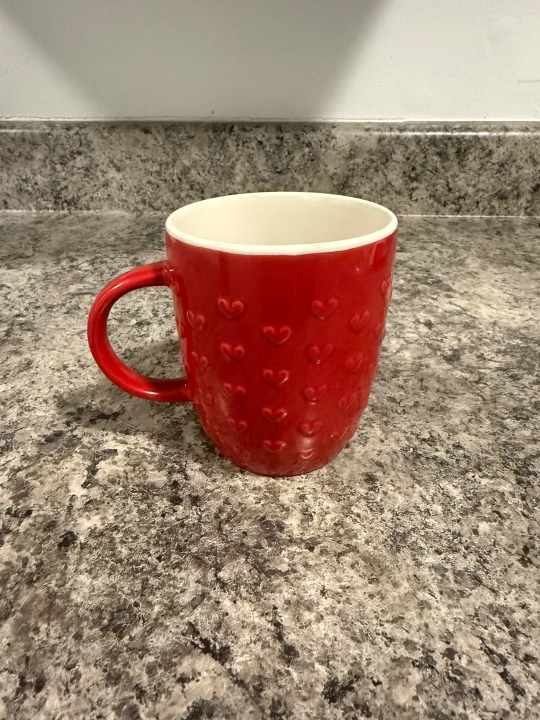 Cute Red Ceramic Mug with Embossed Hearts