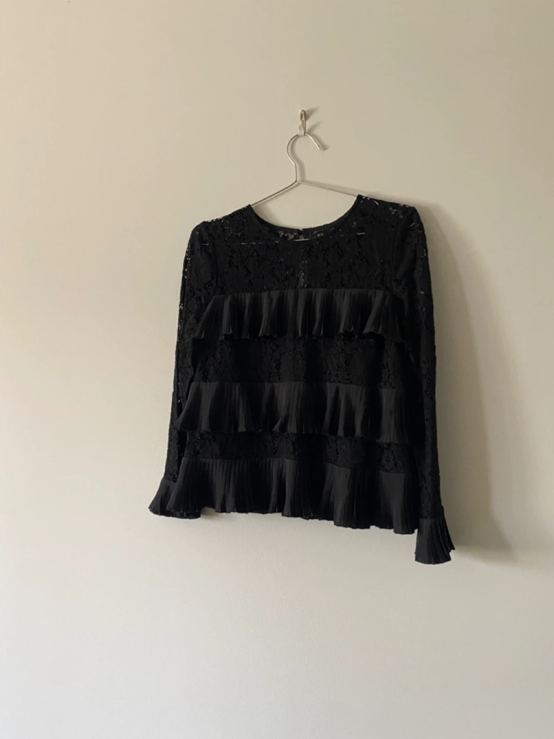 J crew Black Lace Ruffle Blouse