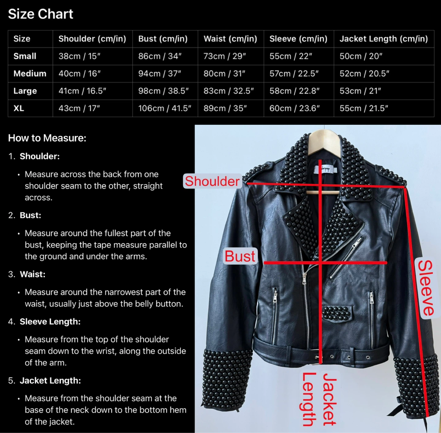 Black Faux Leather Studded Moto Jacket with Lace-Up Cuffs - photo 5