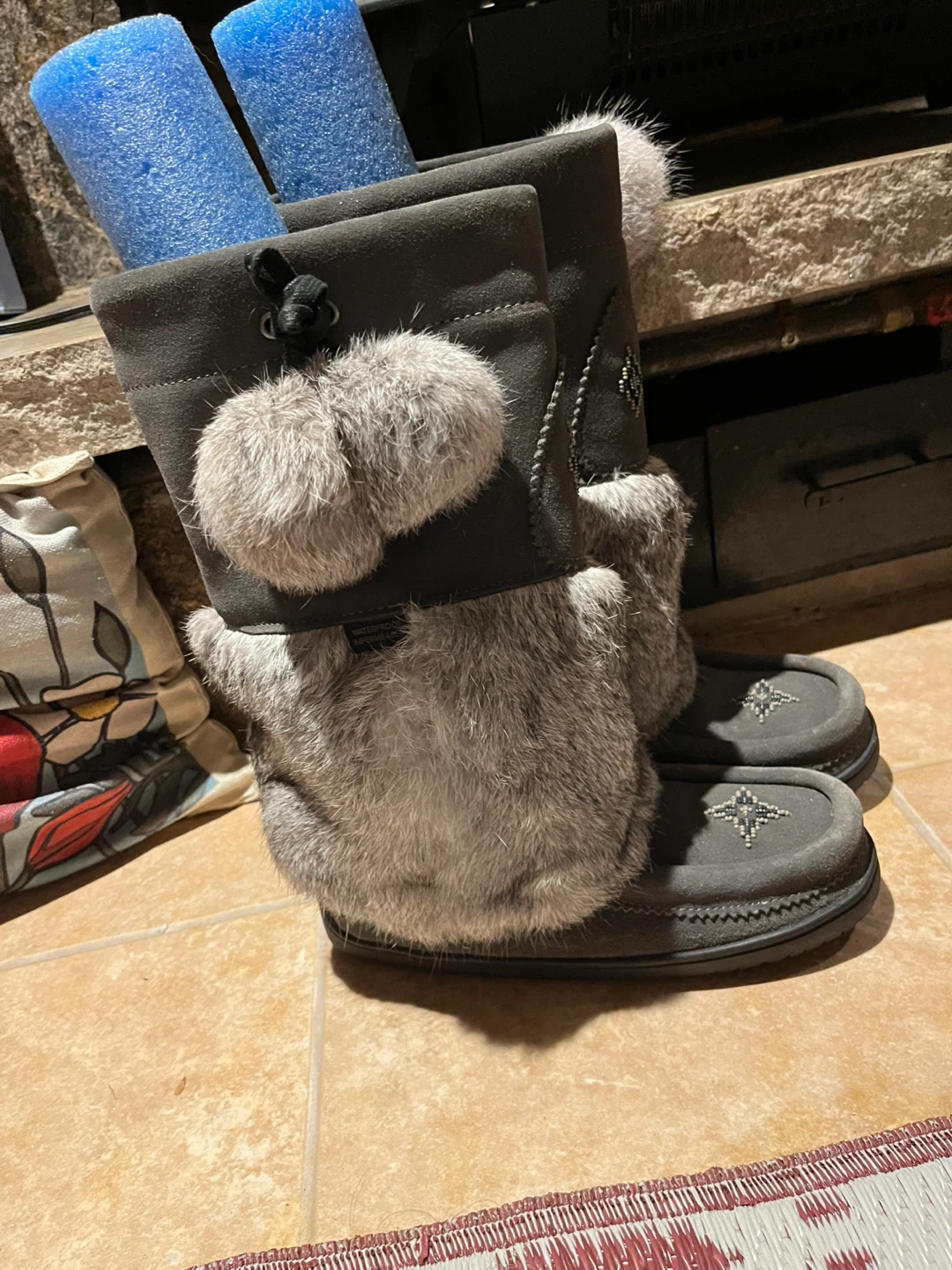 Grey Suede and Fur Boots with Pom Poms - photo 2