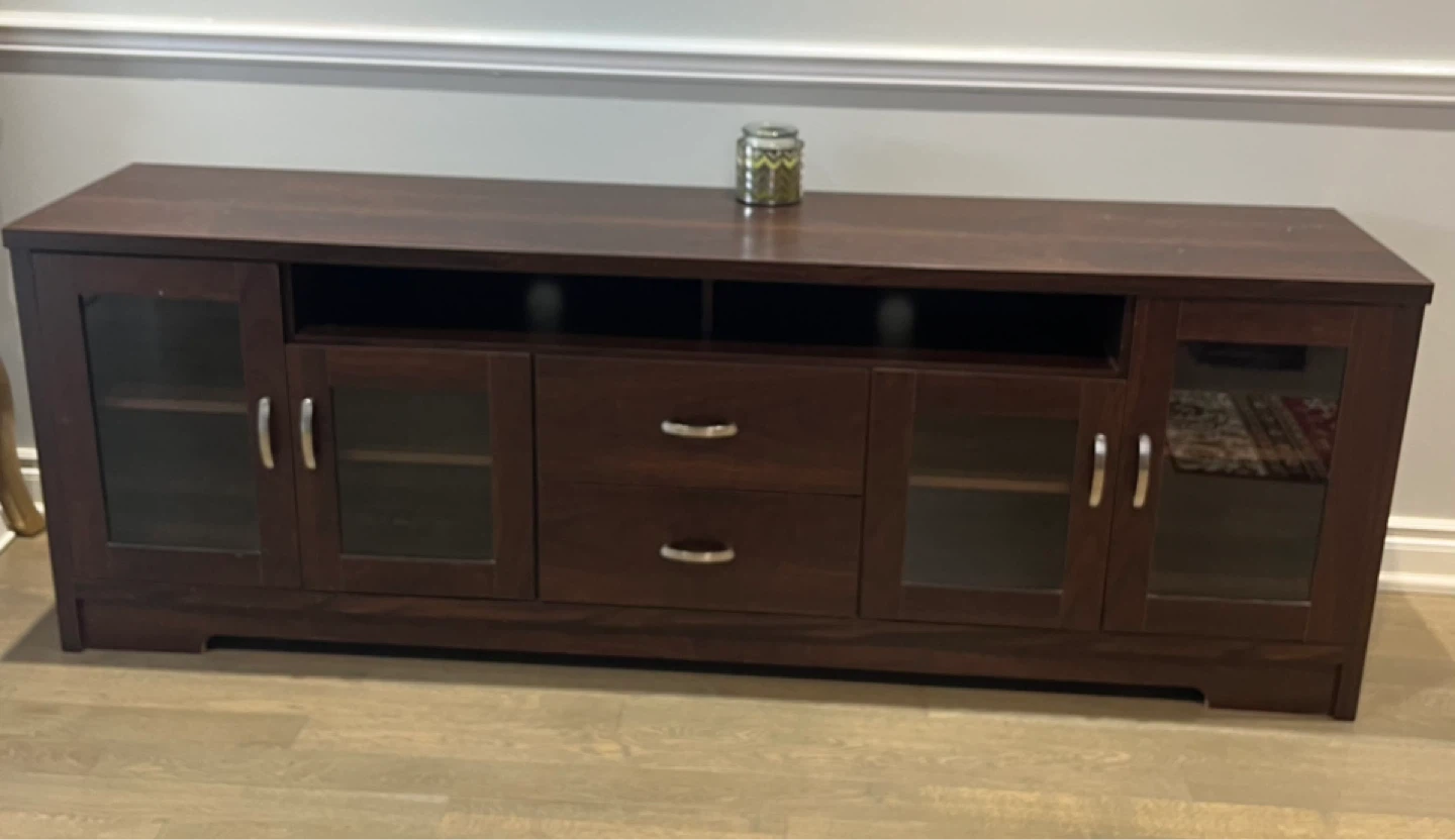 Dark Wood TV Stand with Glass Doors - photo 3