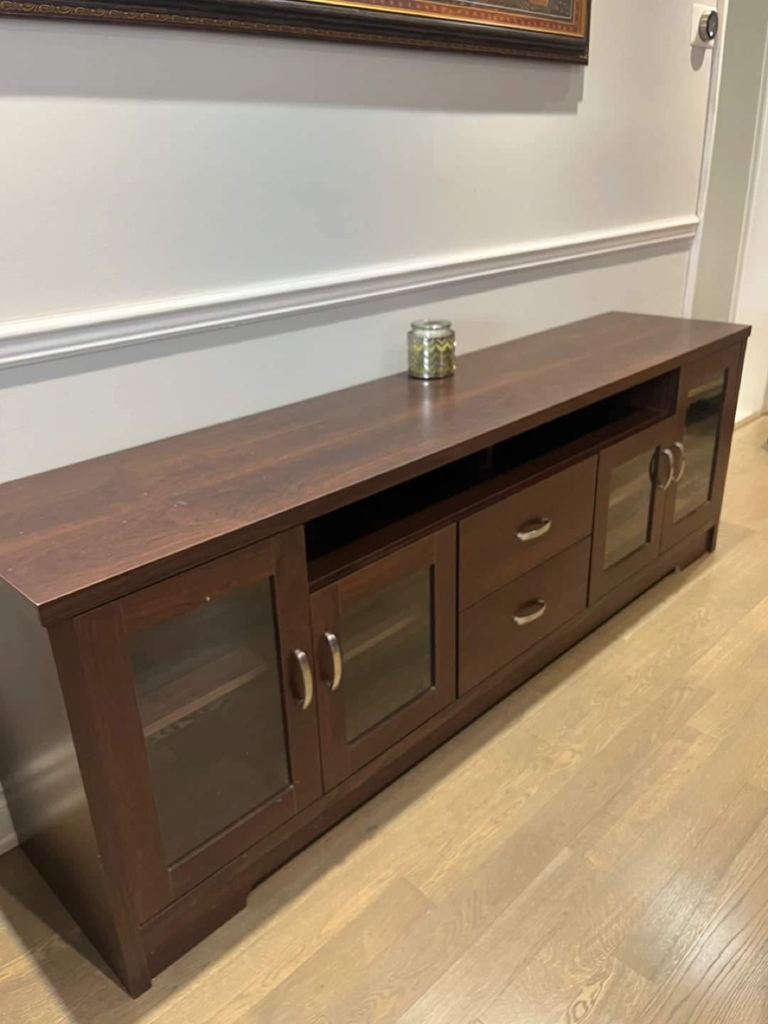 Dark Wood TV Stand with Glass Doors - photo 2