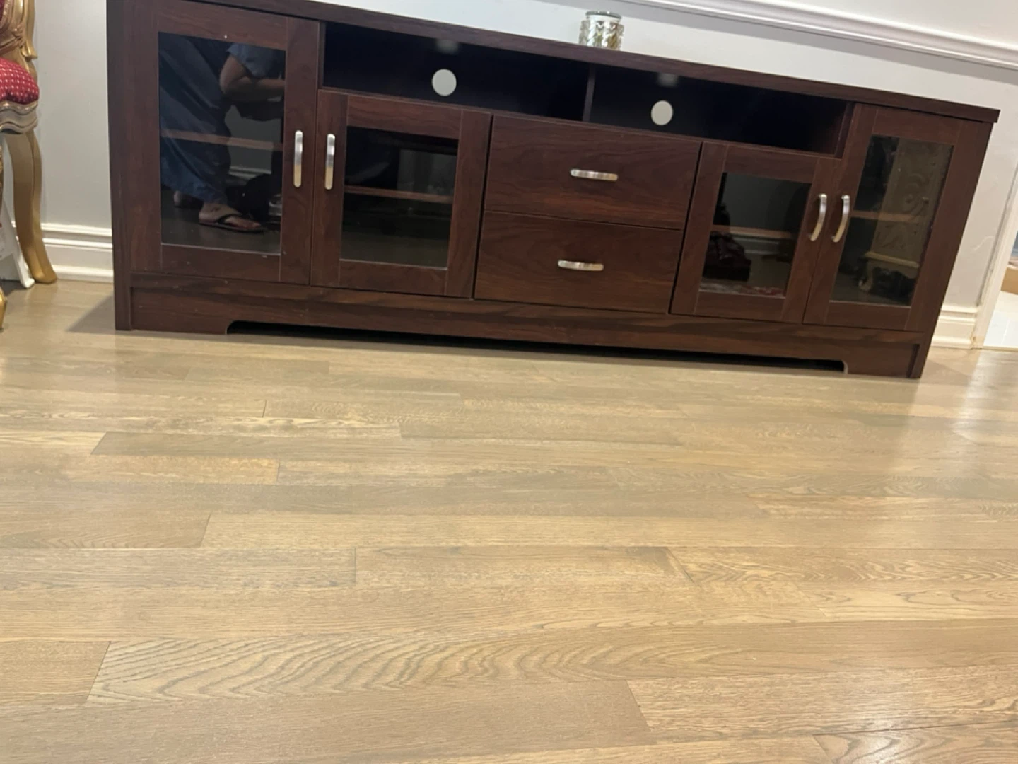 Dark Wood TV Stand with Glass Doors - photo 4