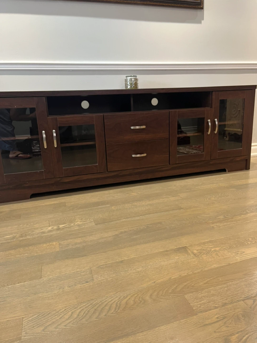 Dark Wood TV Stand with Glass Doors - photo 5