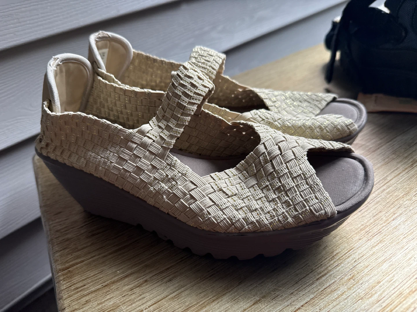 Skechers Women's Tan Woven Wedge Sandals Size 8.5