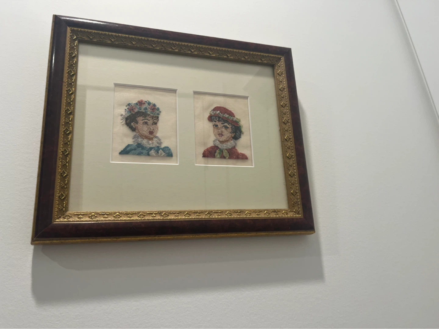 Framed Cross-Stitch Art - Two Portraits