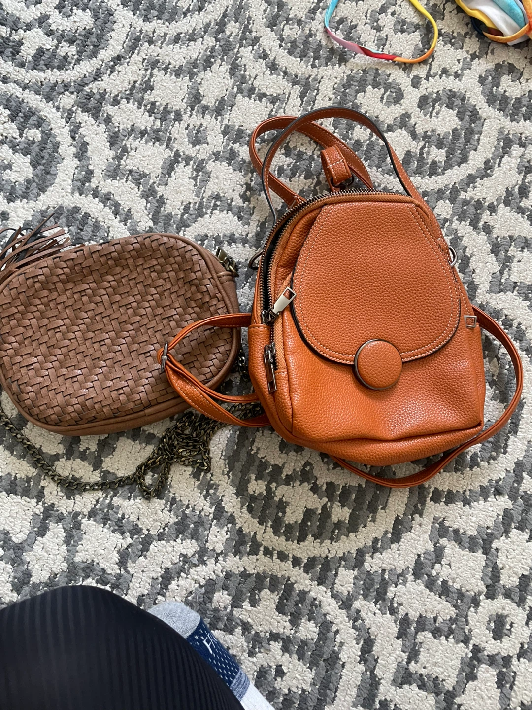 FREE Brown woven crossbody bag and mini backpack