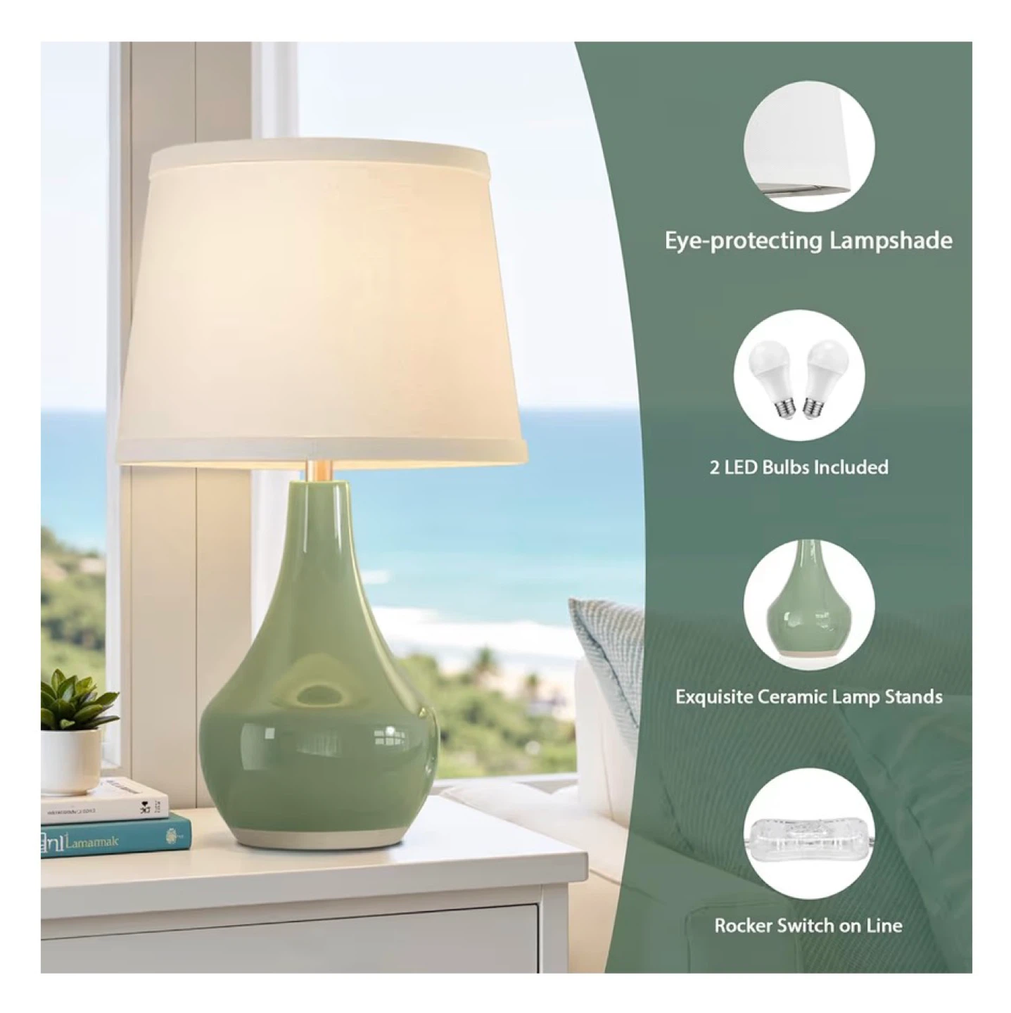 Sage Green Ceramic Table Lamps Set of 2 T97 - photo 3