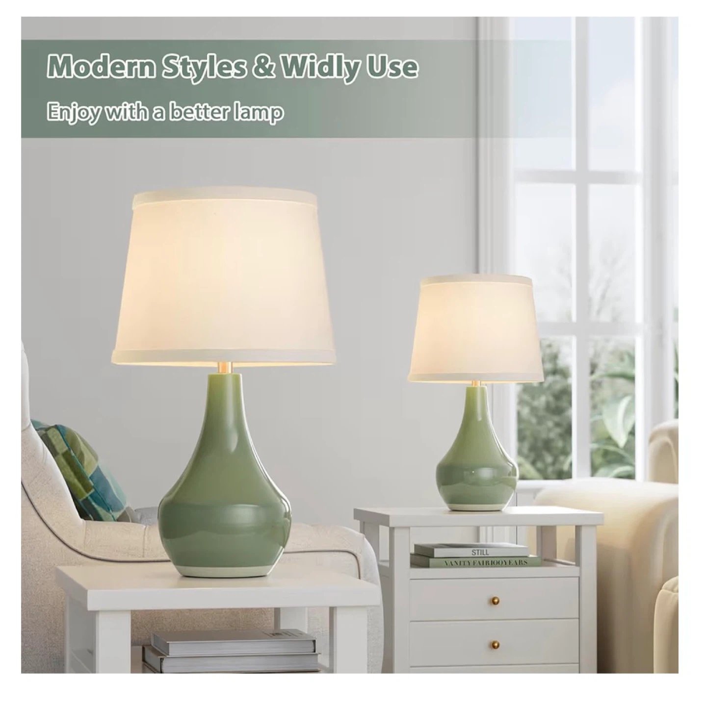 Sage Green Ceramic Table Lamps Set of 2 T97 - photo 4