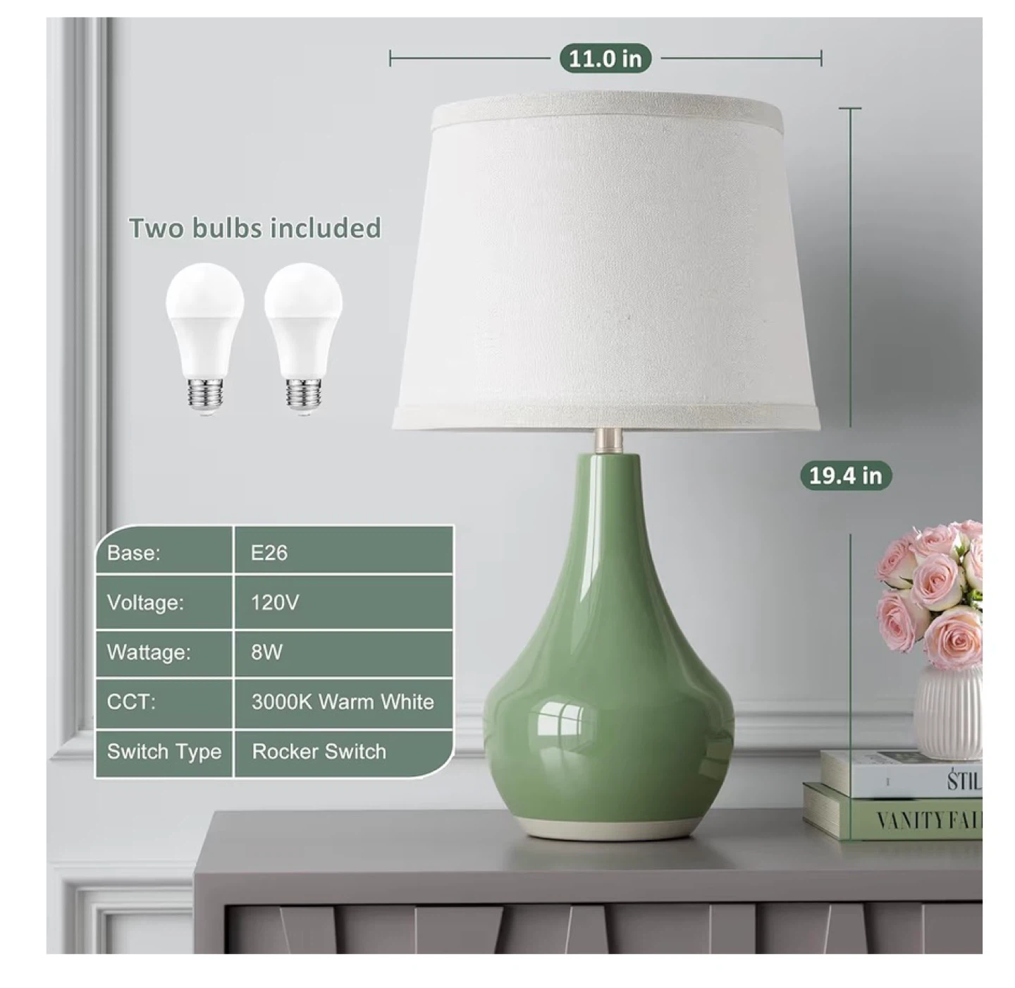 Sage Green Ceramic Table Lamps Set of 2 T97 - photo 2