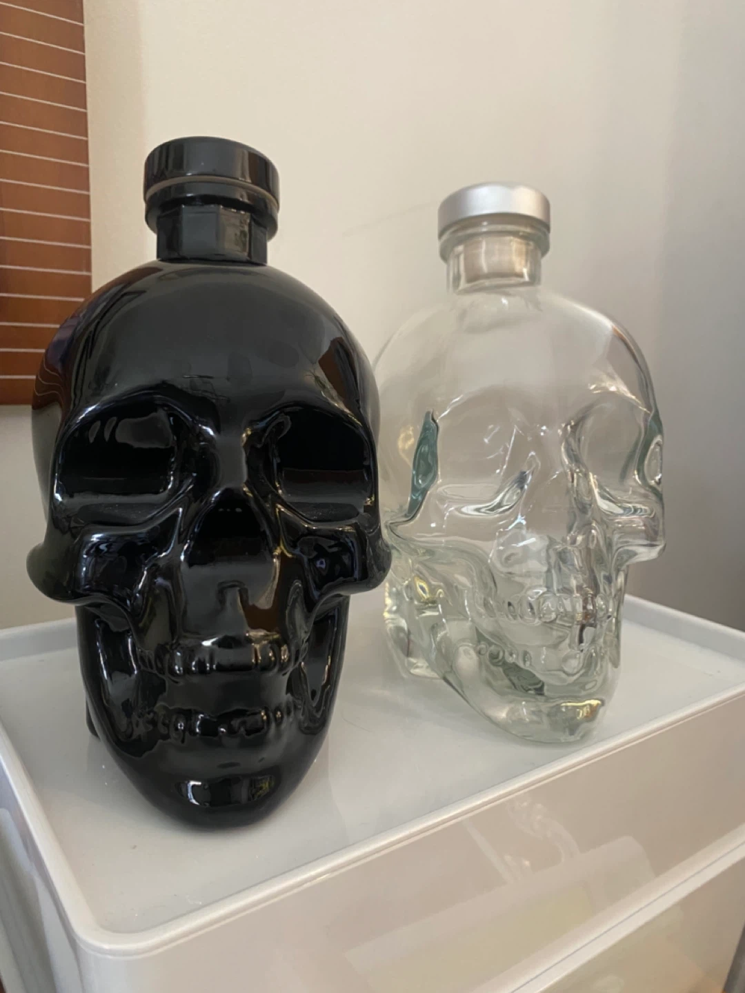 Crystal Head Vodka Skull Bottles (2) - Black and Clear