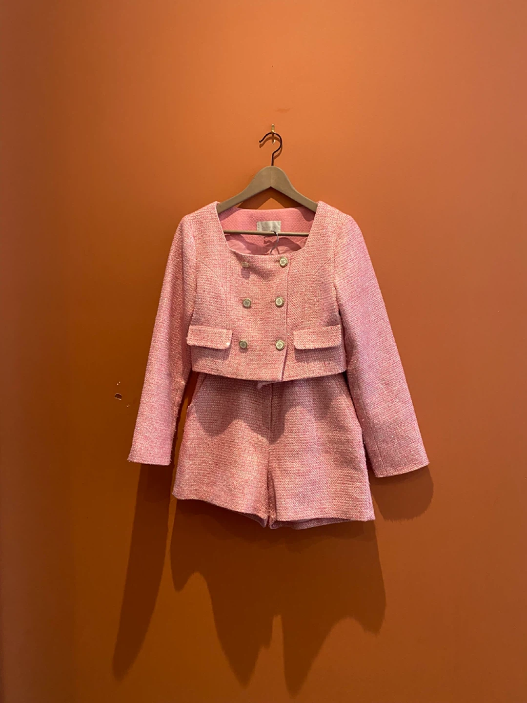 Pink Tweed Jacket and Shorts Set