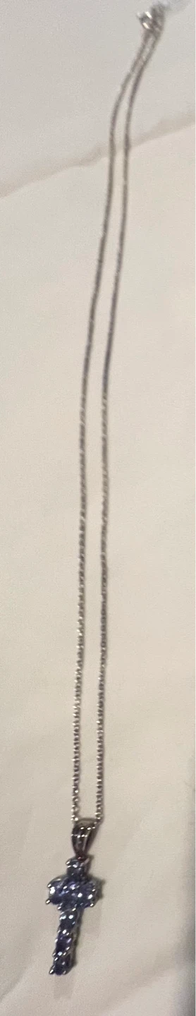 Silver-tone Cross Necklace with Tanzanite Stones - photo 2