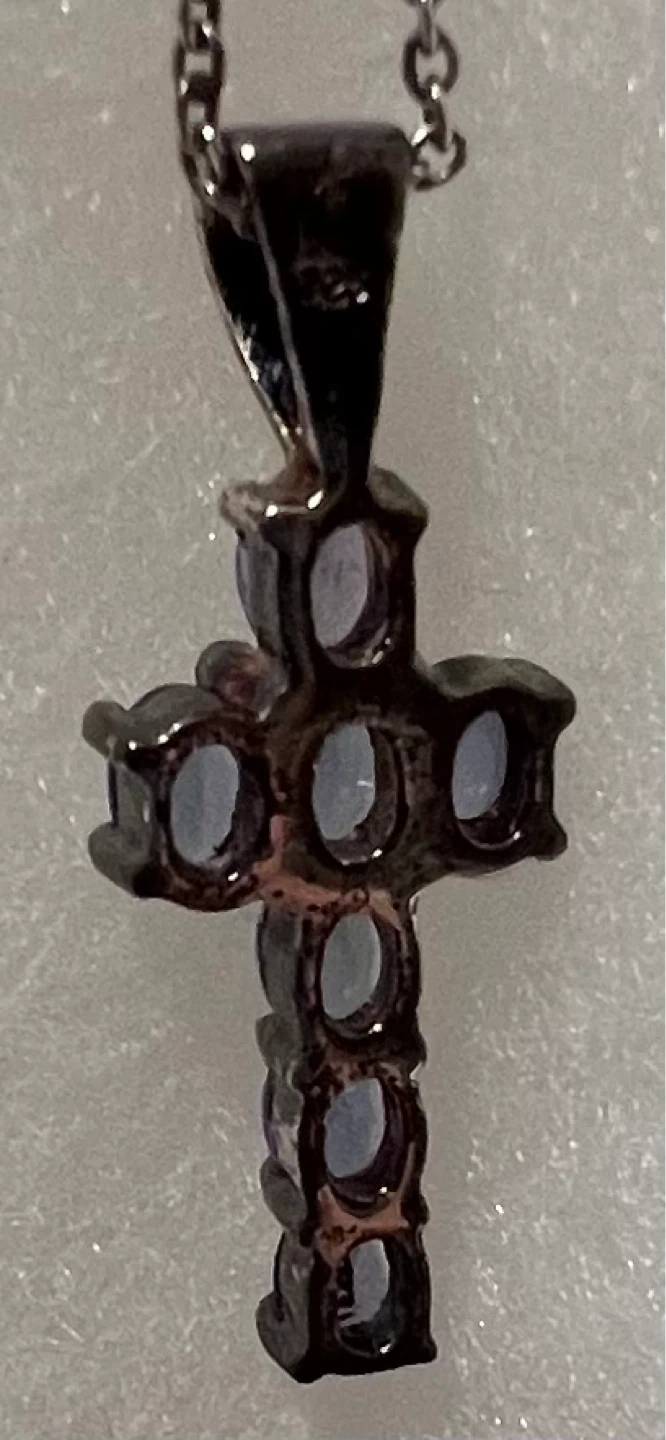 Silver-tone Cross Necklace with Tanzanite Stones - photo 3