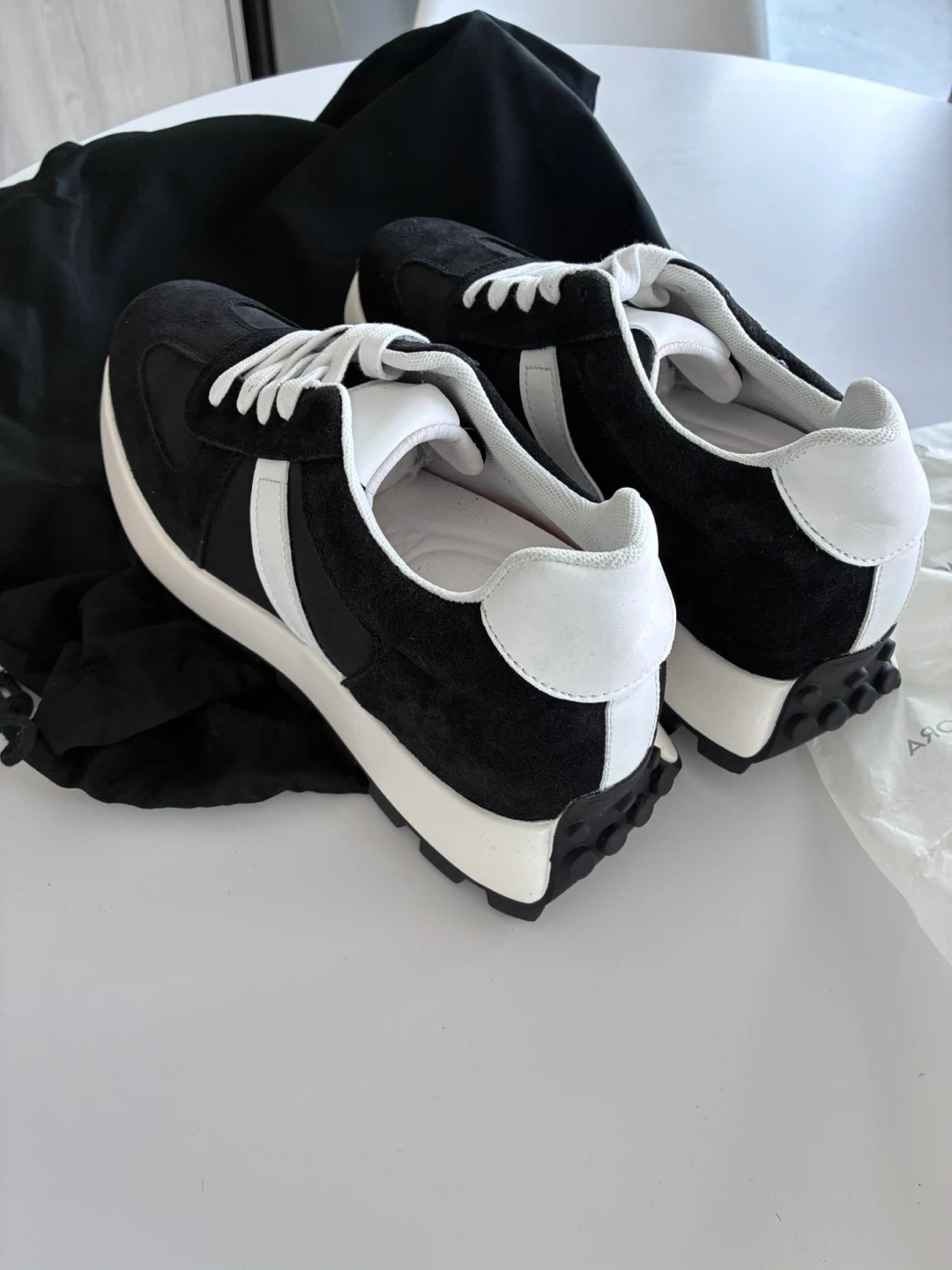 New Lucimora Black and White Suede Sneakers