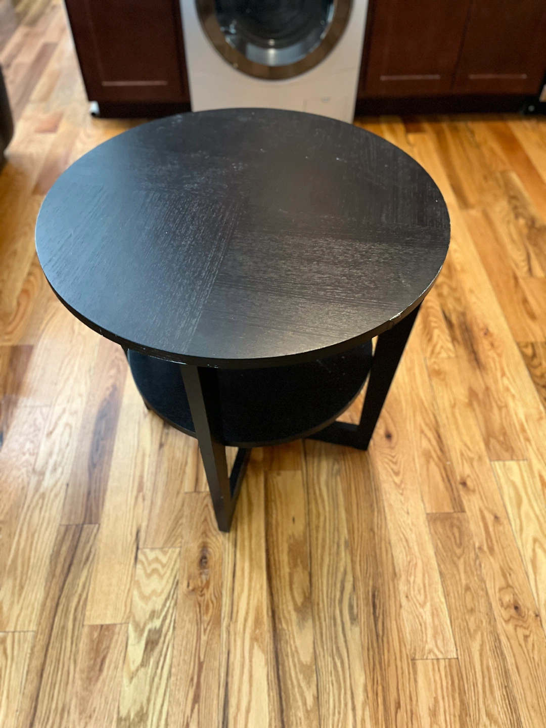 Black Round Side Table with Shelf - photo 2