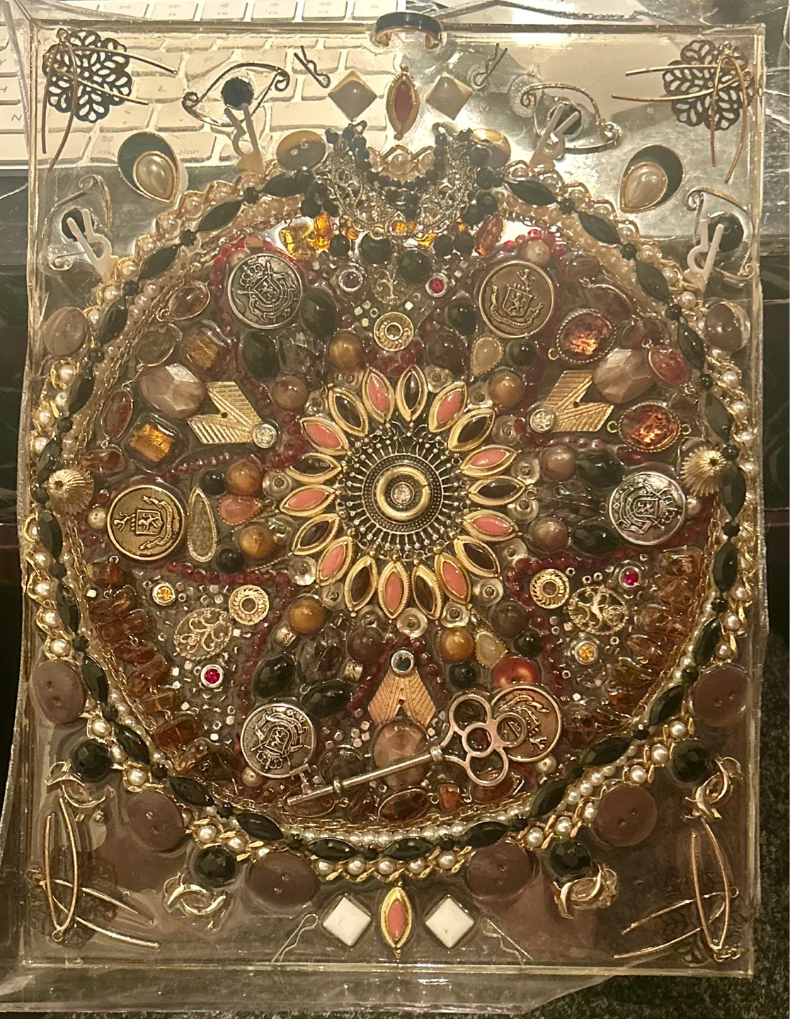Resin Art Collage with Vintage Jewelry and Charms